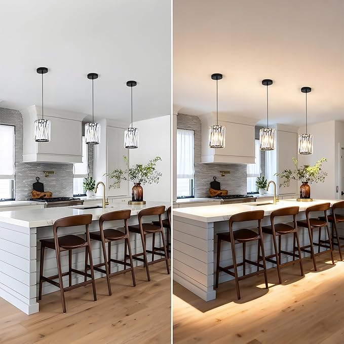 3 Pack Black Pendant Lights Kitchen Island, Kitchen Island Dining Room Light Pendant Lighting Fixtures High end Crystal Chandelier Over Island Table Modern Hanging Light for Bar Dining Room