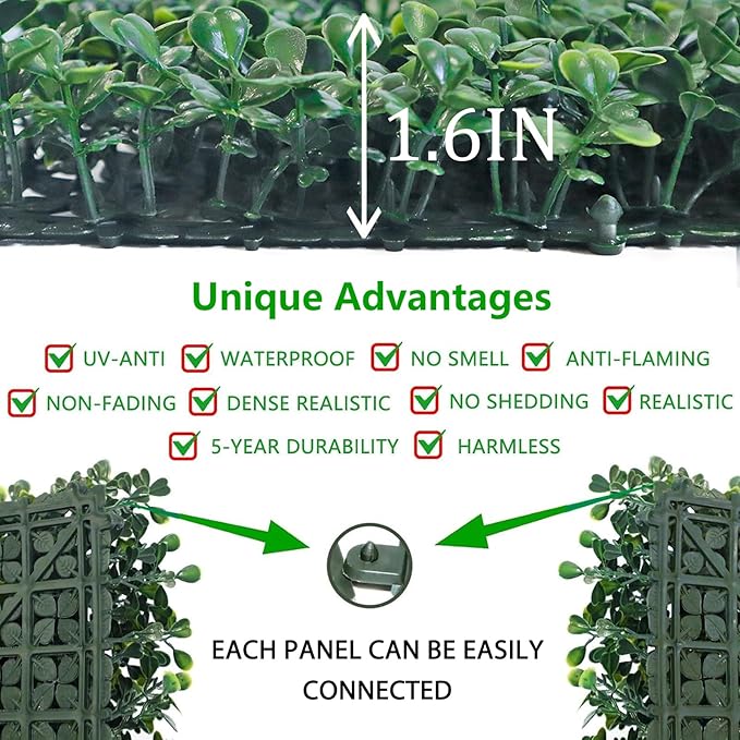 Artificial Grass Wall Panels, 10"x 10"(12P) Faux Boxwood Panels for Outdoor Indoor Green Grass Wall Decor, Party Wedding Garden Fence Decorations