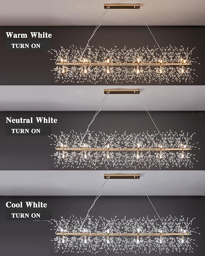 Modern 59" Modern Gold Crystal Firework Chandelier, 18-Light Pendant Light Fixture, Rectangle Linear Sputnik Dandelion Chandeliers for Dining Room Kitchen Living Room