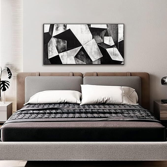 Black And White Abstract Wall Art Print Modern Canvas Art Wall Decor Abstract Wall Decor Geometric Color Block Canvas Artwork Paintings Modern Bedroom Office Home Artwork 20" X 40" With Framed