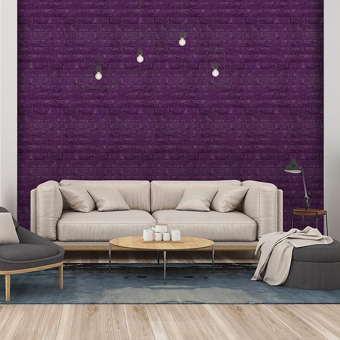11PCS 3D Wall Panels Peel and Stick Faux Brick Wallpaper Purple Self Adhesive Foam Brick Paneling Faux Stone Wall Panels (11PCS, Purple)