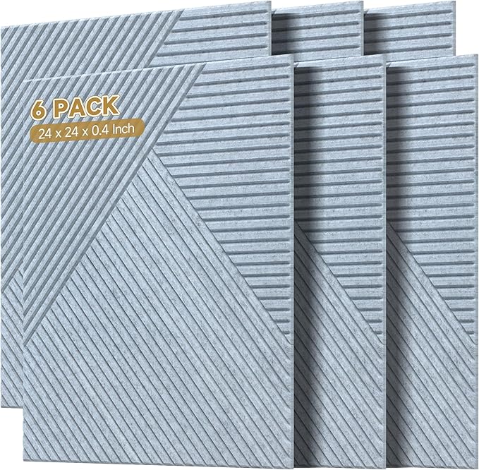 Acoustic Panels for Wall and Ceiling - 6 Pack 2'x2'x0.4",Self-Adhesive 3D Decorative Wall Panels,Silver Grey