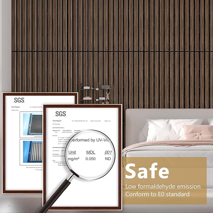 Acoustic Wood Wall Panels, 4-Pack 45.3" x 23.6" Soundproof Wall Panels, Wood Slat Wall Panels for Wall Decor, Walnut