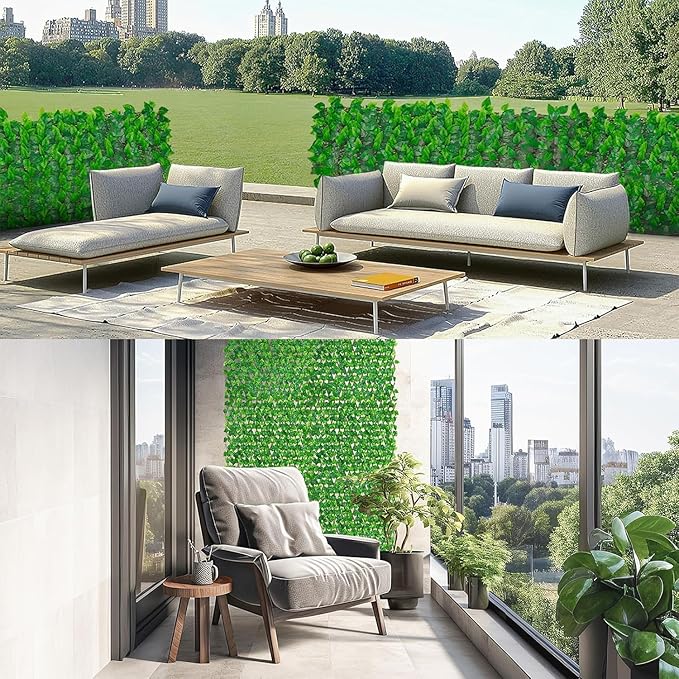 Artificial Ivy Fence, 80 in x 35 in Artificial Hedge Wall for Outdoor and Indoor, Ivy Vine Leaf Hedges Fence Panels for Patio, Balcony, Garden, Backyard Green Wall Decor, 4 Pieces