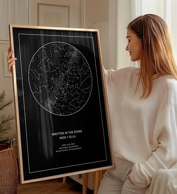 CELESTORY Custom Star Map Framed Night Sky Print Constellation Map Star Chart Gift Wall Art Poster Personalized Star Map for Specific Date Unique Gifts for Him Meaningful Gifts for Her - Pitch Black