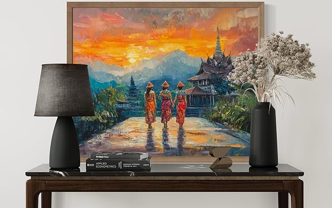 Thailand Art Print Poster, Asia Oriental Countries Culture Wall Art Asian Paintings for Bedroom Bathroom Living Room Decor 97 (Thailand, 16 x 20 inches, Wood Frame)