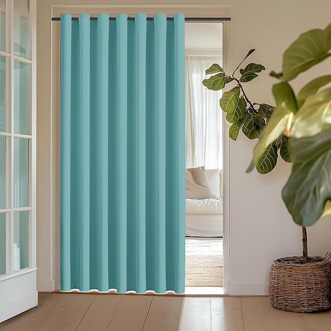ChrisDowa Room Divider Curtain 84 Inches Long, Wide Blackout Sliding Door Curtain for Bedroom, Room Darkening Privacy Window Drape for Patio Door (1 Panel Set, Aqua, 100 x 84 Inch)