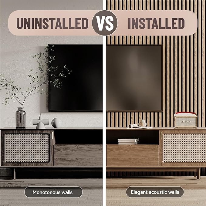 AKK-Stave Acoustic Wood Slat Wall Panels, 23.6" X 23.6" X 0.7" 15.5ft² Sound Absorbing Acoustic Panels for Walls –Wall Panels for Stylish Interiors (13# Classic Oak 60cm, 4pack - 23.6x23.6in)