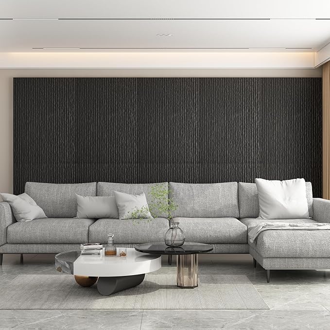 OUZUGIE 4 PCS Faux Stone Wall Panel 47.2’’ x 23.6’’ Interior Exterior Wall Decor 3D PU Panel with Flowing Water Design Black