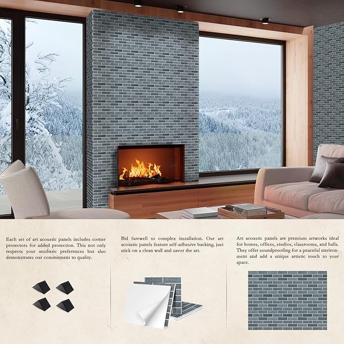 12Pack Acoustic Panels, Self-Adhesive 3D Brick Pattern Sound Proof Panels for Walls, Decorative Sound Dampening Wall Panels for Recording Studios, Offices, Home, 12"×12"×0.4", Lime Black