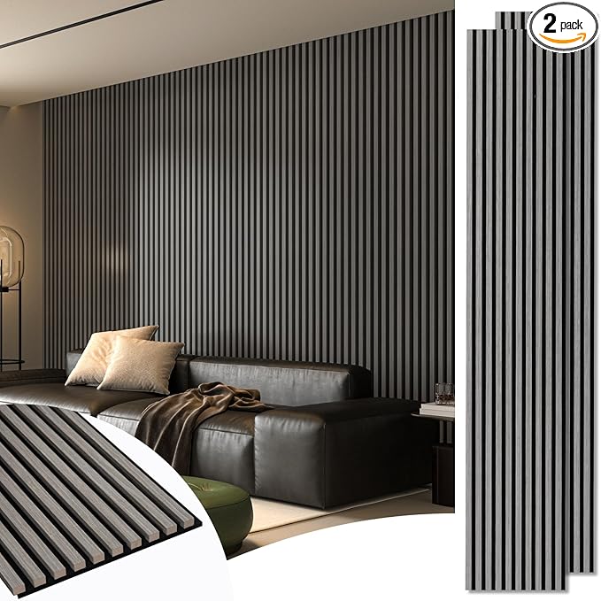 Art3d 2-Pack 108" x 12" Acoustic Wood Panels for Wall, Soundproof Wood Slat Panel for Wall and Ceiling, 3D Fluted Sound Absorbing Paneling for Interior Wall Decor, Living Room, Bedroom - Smoky Oak