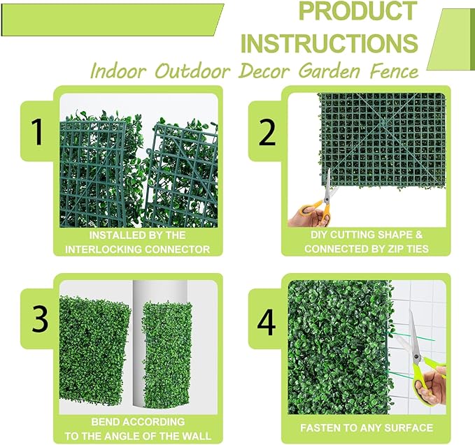 AOKIE 10"X10" Artificial Grass Wall, 12Pcs Boxwood Hedge Wall Panels UV-Anti Grass Backdrop Wall Decor, Greenery Privacy Hedge Screen for Indoor Outdoor Patio Balcony, Party Garden Fence Decor