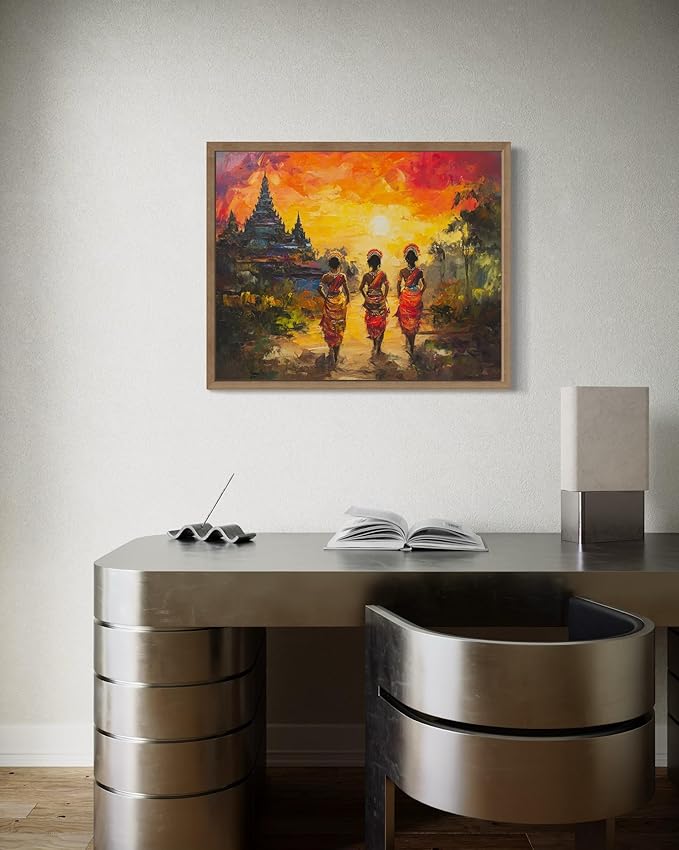 Cambodia Art Print Poster, Asia Oriental Countries Culture Wall Art Asian Paintings for Bedroom Bathroom Living Room Decor 97 (Cambodia, 11 x 14 inches, Wood Frame)