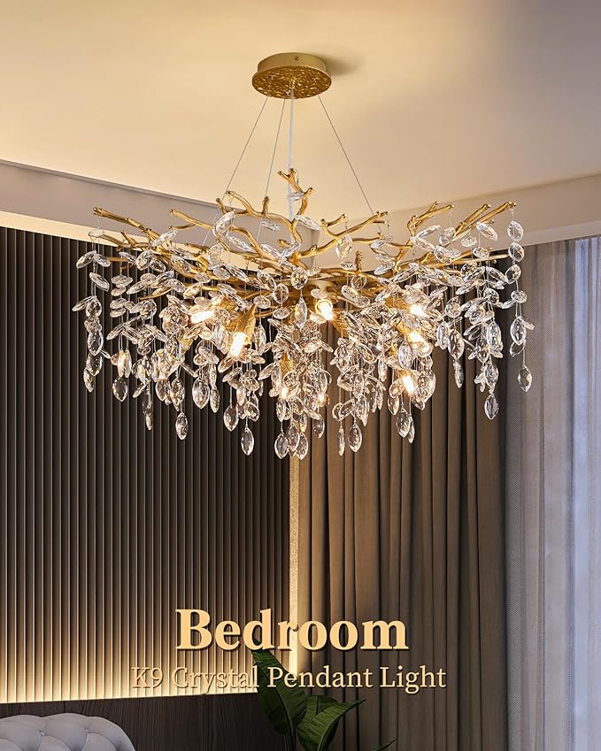 Modern Tree Branch Crystal Chandelier Luxury Gold Crystal Pendant Lighting 30" Contemporary 10-Light Chandeliers for Dining Room Kitchen Bedroom Living Room
