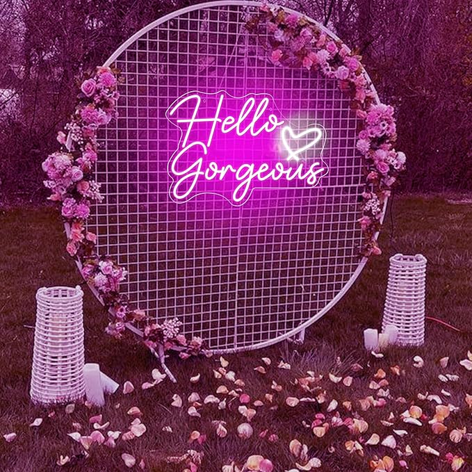 Neonwall Hello Gorgeous Neon Sign for Wedding, Led Neon Light Sign for Bedroom Room Decor Birthday Party USB Operated Game Center Neon Light for Art Gift 22" （Pink +White Heart)