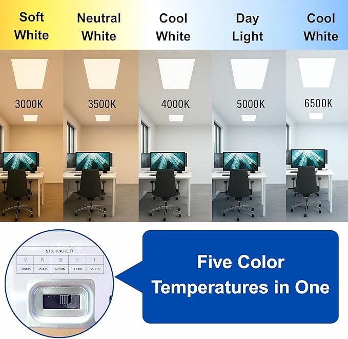2×4 LED Flat Panel Light|Pack of 6|5 CCT Selectable|Dimmable|Flicker-Free|Energy-Efficient Ceiling Lighting