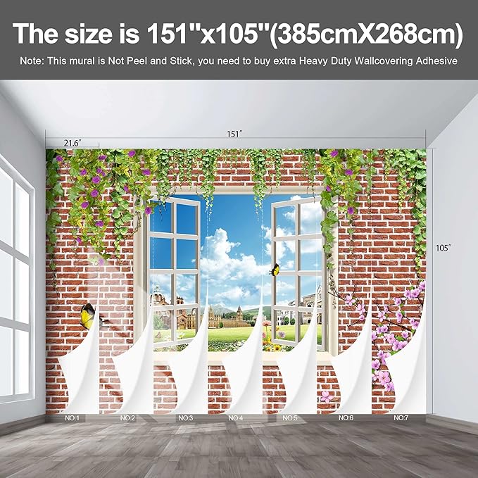Brick Wallpaper Large Wall Mural for Living Room Bedroom (Papel tapiz para pared de habitatacion) 151" x 105" (It's not Peel and Stick)