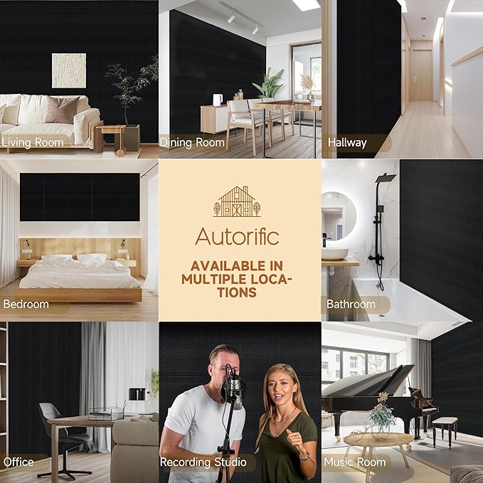 Acoustic Wall Panels,6 Pack Total Size 72 x 48 Inches,Self-Adhesive Decorative Acoustic Panels for Wall and ceiling,Black