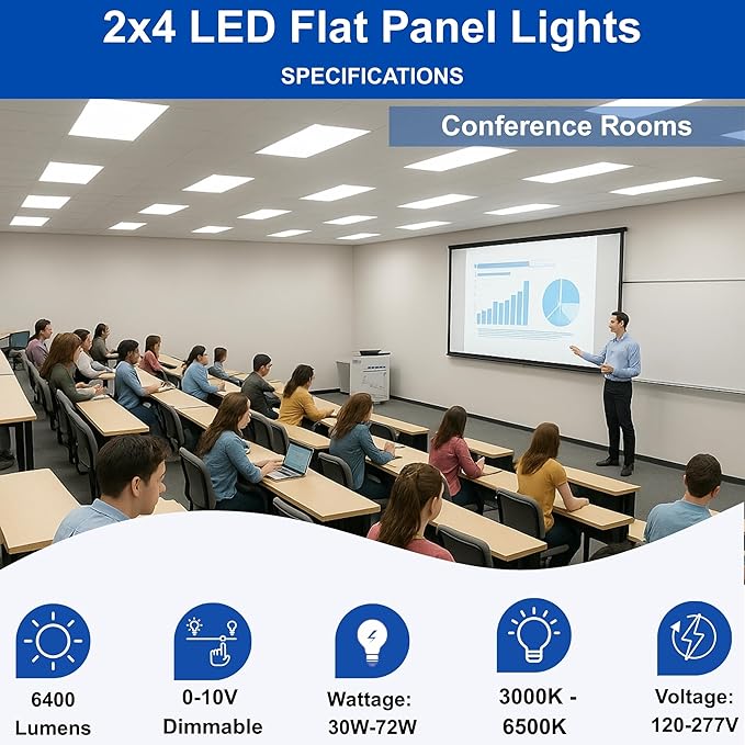 2×4 LED Flat Panel Light|Pack of 6|5 CCT Selectable|Dimmable|Flicker-Free|Energy-Efficient Ceiling Lighting