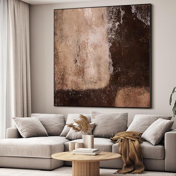 36"x36" Large Framed Wall Art - Rustic Earthy Brown and Beige (Frame Assembly Required)