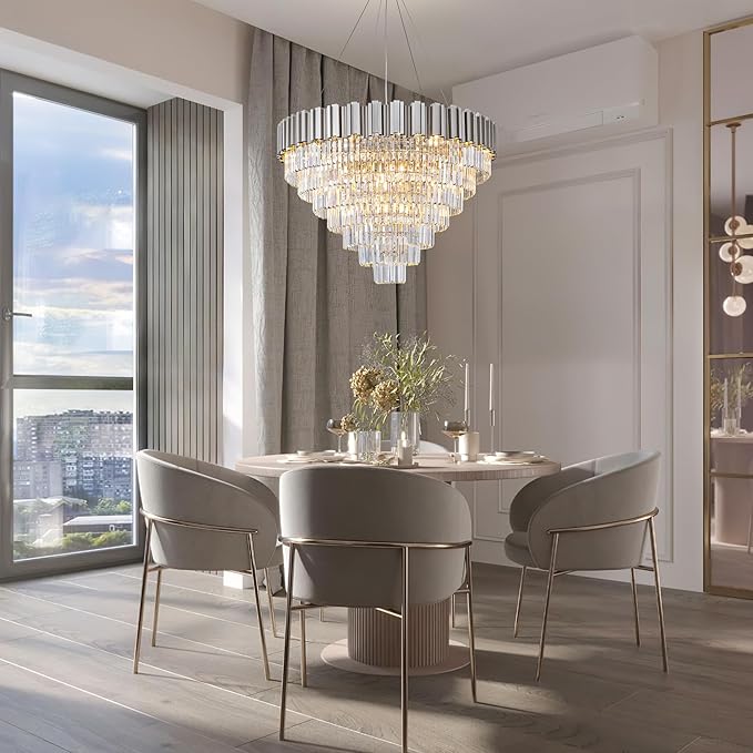 7-Tier 39" Silver Chandelier, 21-Light Modern Crystal Chandelier, Luxury Round K9 Crystal Chandeliers Light Fixture for Dining Room, Living Room, Bedroom, Foyer, Entryway, Kitchen, Restaurant