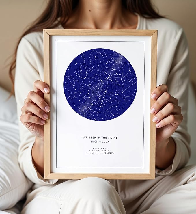 CELESTORY Custom Star Map Framed Night Sky Print Constellation Map Star Chart Gift Wall Art Poster Personalized Star Map for Specific Date Unique Gifts for Him Meaningful Gifts for Her - Twilight Blue