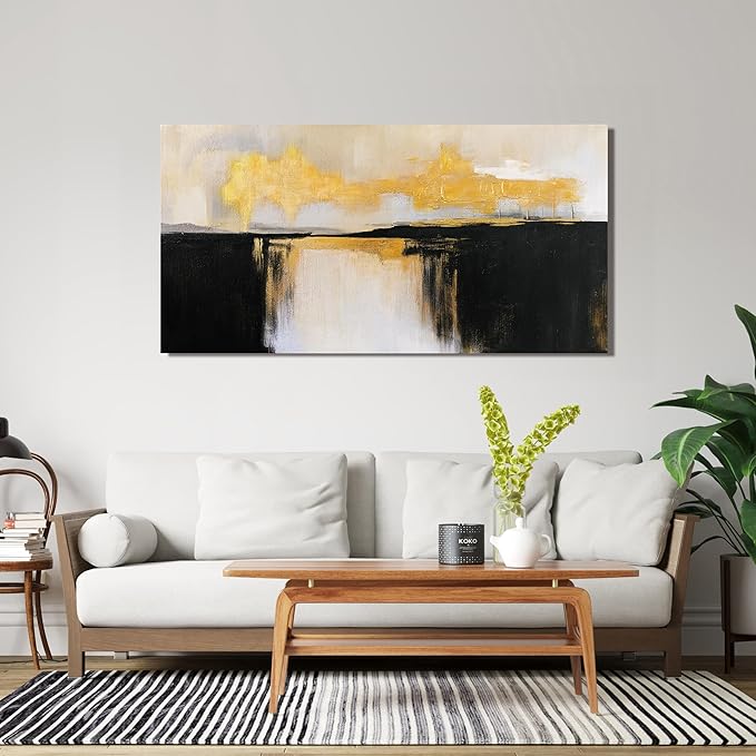 Canvas Wall Art Decor Wall Art Pictures for Living Room Abstract Art Work Black and White Wall Art Decor Modern Black and Gold Abstract Wall Art Prints For Bedroom Office Kitchen Wall Decor 20" x 40"