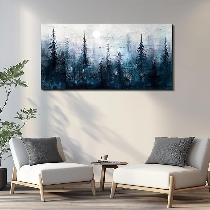KELIYUAN Canvas Wall Art For Living Room Bedroom Wall Decor For Office Room Hallway Decoration Mural Modern Abstract Foggy Forest Landscape Prints Artwork Pictures Ready To Hang Home Decor 20x40 In