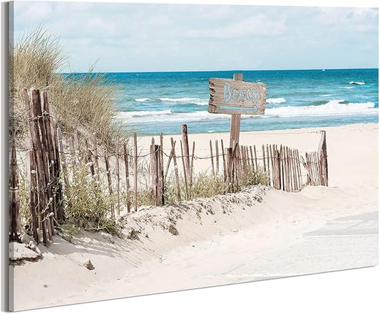 Coastal Canvas Wall Art Picture: Beach Scene Ocean Artwork Decor Seascape Seashore Landscape Painting Sea Seaside Wave Print for Living Room Home Office 36 x 24 Inch