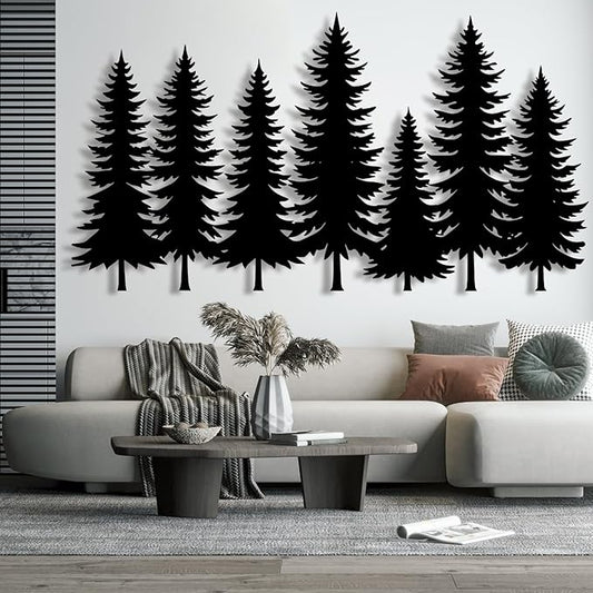 lunwall Metal Pine Tree Wall Art, Metal Forest Wall Art, Pine Branch Wall Decor, Christmas Tree Wall Decor, Forest Wall Hanging, Nature Lover Gift (Style 1, 53" W x 29" H / 135 x 73 cm)