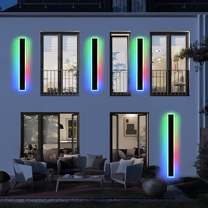MELUCEE 2 Pack 40in Long Outdoor LED Wall Lights IP65 Waterproof Modern RGB Exterior Wall Light Fixture Black for Courtyard Garage Patio Porch, Remote Control Included