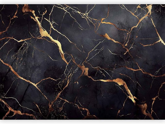 artgeist Premium Wall Mural Stone Wall 177x124 in - Non-Woven Wallpaper Fleece Wall Decor Photo Print Picture Image Design Marble Like Abstract 3D Black f-C-0456-a-a