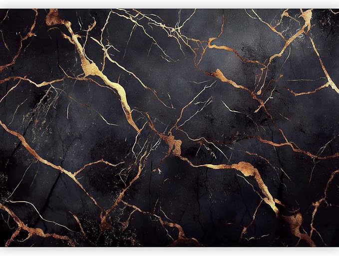 artgeist Wall Mural Stone 116x83 in - XXL Peel and Stick Self-Adhesive Wallpaper Removable Large Sticker Foil Wall Decor Print Picture Design Marble Like Abstract 3D Black f-C-0456-a-a