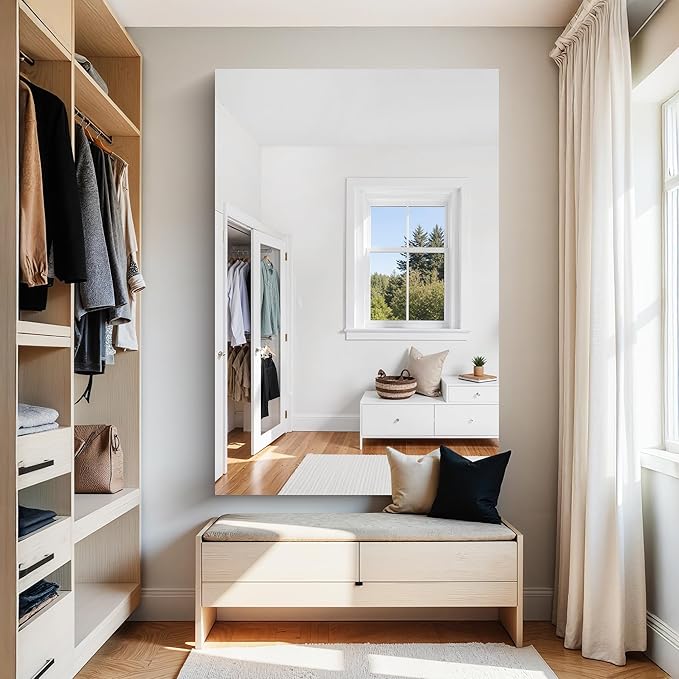 KOCUUY Frameless Mirror, 60"x40" Bathroom Mirror for Over Sink, Upgraded Shatterproof, Large Rectangle Unframed Mirror for Wall, Bathroom, Bedroom, Living Room, Entryway, Hang Horizontal/Vertical