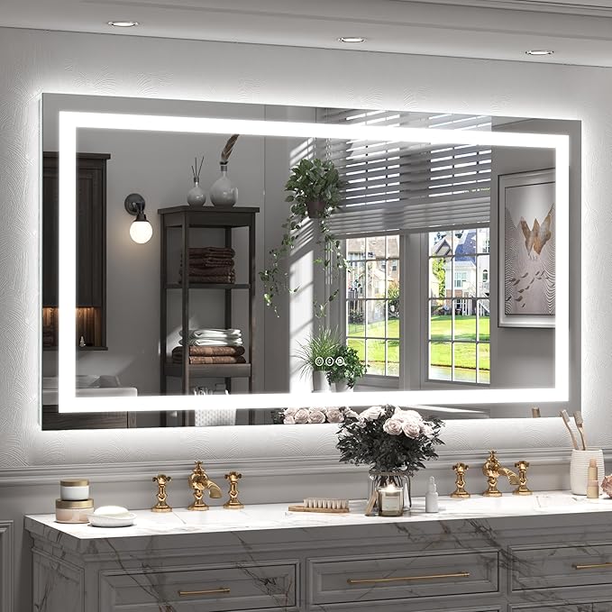 66x36 LED Bathroom Mirror for Wall, Large Dimmable Vanity Mirror with Lights, Anti-Fog, Shatterproof, Memory, 3 Colors, ETL Listed (Backlit and Front Lighted)