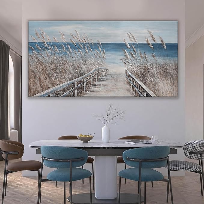 Canvas Wall Art Decor Large Modern Wall Art Decorations Blue Beach Coastal Artwork for Walls Textured Wall Art Prints Pictures Wall Decor Wall Art Bedroom 29"X58" For Room Living Room Office Decor