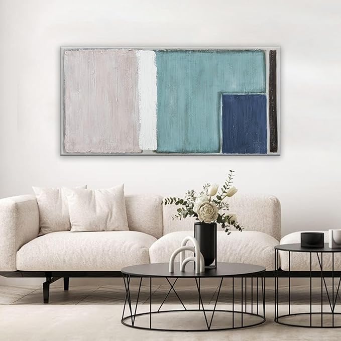 Abstract Wall Art For Living Room Canvas Art Prints Teal Blue And Light Brown Red Canvas Art Wall Decor Color Block Line Art Painting Modern Artwork Decor For Bedroom Kitchen 24x48 In