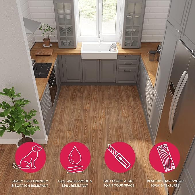 LUCiDA SURFACES Luxury Vinyl Floor Tiles-Peel & Stick Adhesive Flooring for DIY Installation-36 Wood-Look Planks-BaseCore-54 Sq. Feet