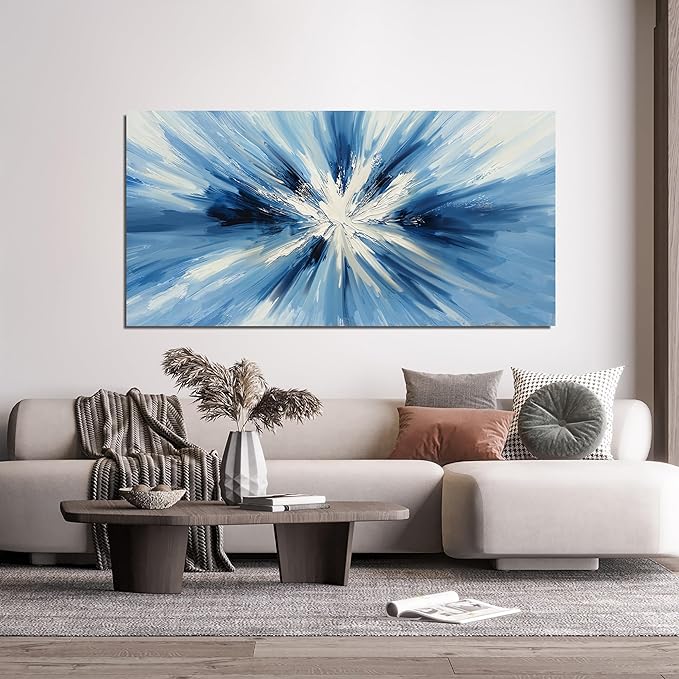 Canvas Wall Art Decor Wall Pictures for Living Room Abstract Canvas Art Wall Decor Large Blue White Wall Art Prints Modern Minimalist Wall Art Decorations Bedroom Home Aesthetic Wall Art Decor 24"X48"