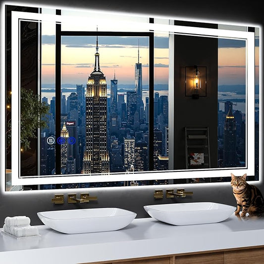 50"x30" LED Bathroom Mirror with Anti-Fog, Stepless Dimmable Lights, 3 Color Modes, Shatter-Proof Tempered Glass, Memory Function & Waterproof Design