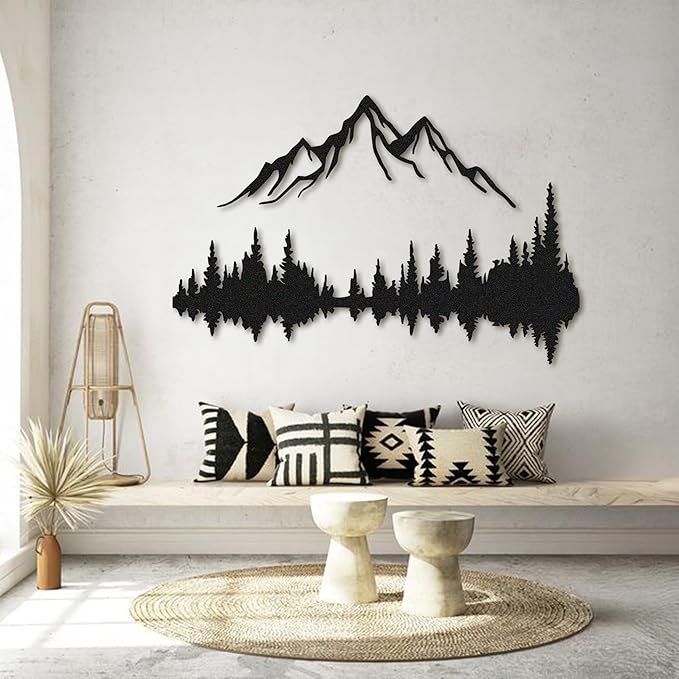 Metal Wall Art | Mountain & Forest Wall Sculptures | Rustic & Modern Wall Decor for Living Room, Home, Bedroom, Office, Kitchen & Outdoor (Black, 59'' x 39'' IN)