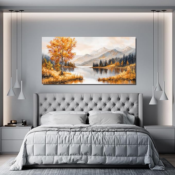 Canvas Wall Art Decor Art Work for Wall Decor Yellow Botanical Wall Art Prints Vintage Landscape Wall Art Decorations Lakeside Art Work for Walls Bedroom Ofiice Wall Art Aesthetic 20" X 40"