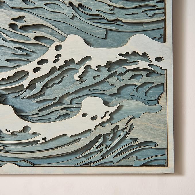 NEODECO Parametric Wood Waves wall decor, 3D wood wall sculpture, Waves in the Stormy Ocean Wood Wall Art, Abstract wall decor, Acoustic wall panel (Large)