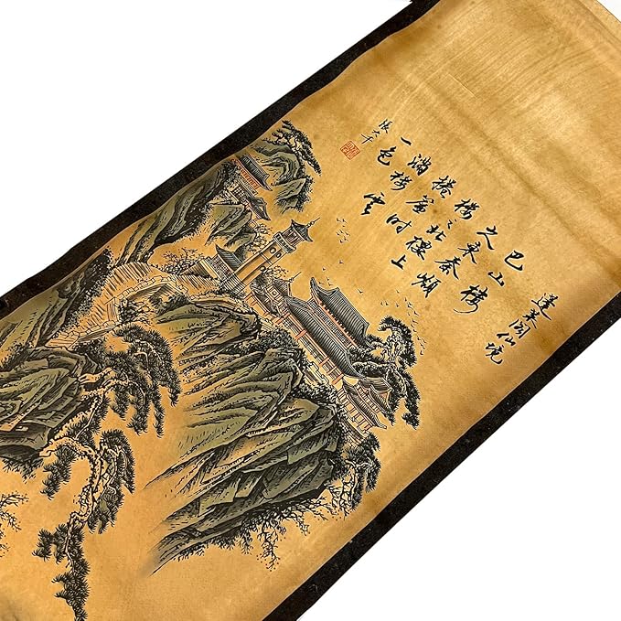 CIFIBIFUN Wall Asia Art Prints Posters Painting Asia Vintage Style,4 Panels Architectural Scroll Four Great Towers, Walls Decor for Living Room Library (Japan Painting)