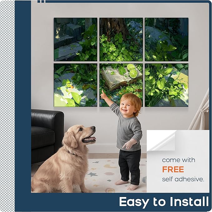 BUBOS 6 Pack Art Acoustic Panels Soundproof Wall Panel,23.6X23.6 Inches Large Sound Panel,Self-Adhesive Decorative Acoustical Wall Panels, Acoustic Treatment for Home（Clover Chronicles ）