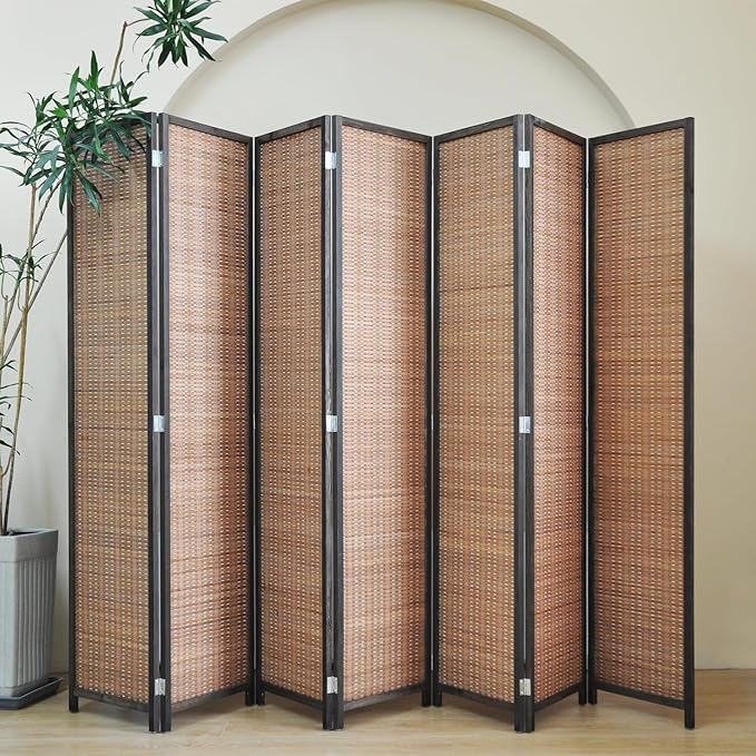 7 Panel Bamboo Room Divider - Folding Screen for Room Separation, 67" H x 107.5" W