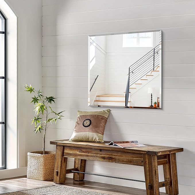 KOCUUY Beveled Mirror, 30x30 Inch Square Frameless Bathroom Mirror for Over Sink, Upgraded Shatterproof Beveled Unframed Design Mirror for Bathroom, Bedroom, Entryway, Hang Horizontal/Vertical