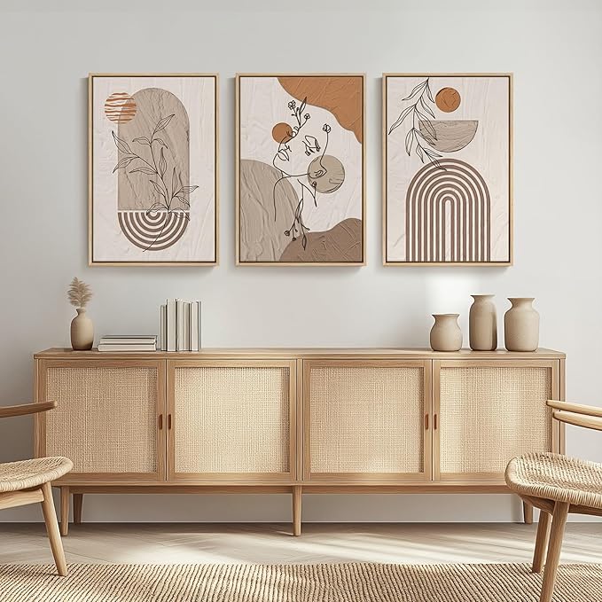 Boho Canvas Wall Art Set of 3, Abstract Woman Face Prints, 30x60 Inch, Living Room, Bedroom Office Decor