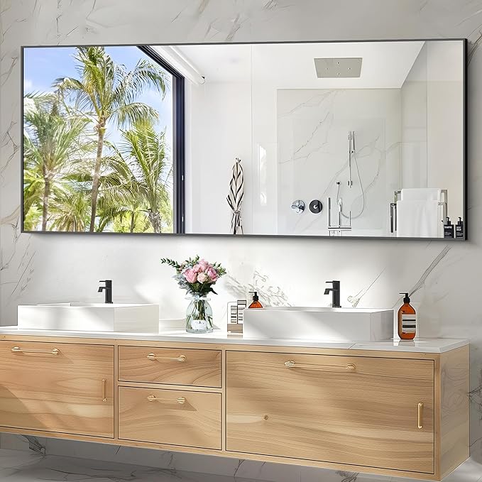 30x72inch Bathroom Mirror, Black Rectangle Mirror with Thin Frame, Large Rectangular Wall Mirrors for Bathroom, Living Roomm, Hair Salon, Big Farmehouse Mirror Hang Horizontal/Vertical