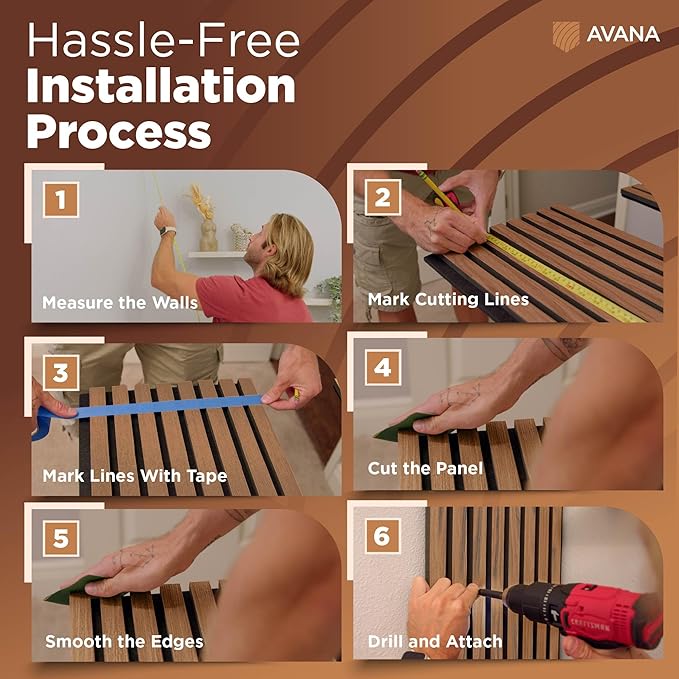 Avana Acoustic Wood Wall Panels – 47.2 x 12.6 Inch Rustic Walnut Acoustic Panels 2 PCs – Wall Panels For Interior Wall Decor For Homes, Offices, Studios – Sturdy And Durable Wood Panels For Wall